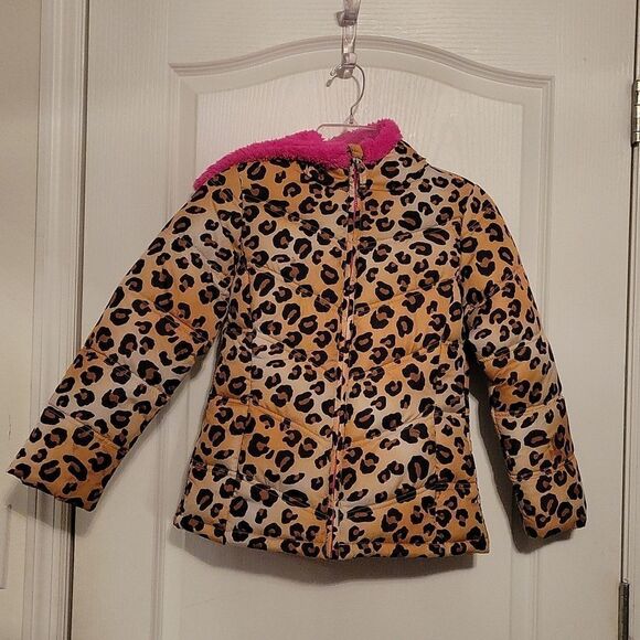GIRLS WINTER CHEETAH PINK BUBBLE JACKET - Picture 3 of 15